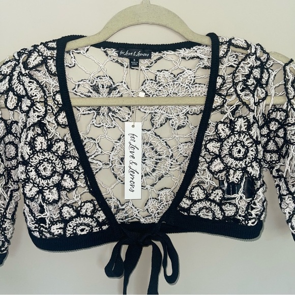 For Love & Lemons Sofia Crochet Cropped Top S Tie Front Boho Loose Knit NWT - Picture 5 of 7